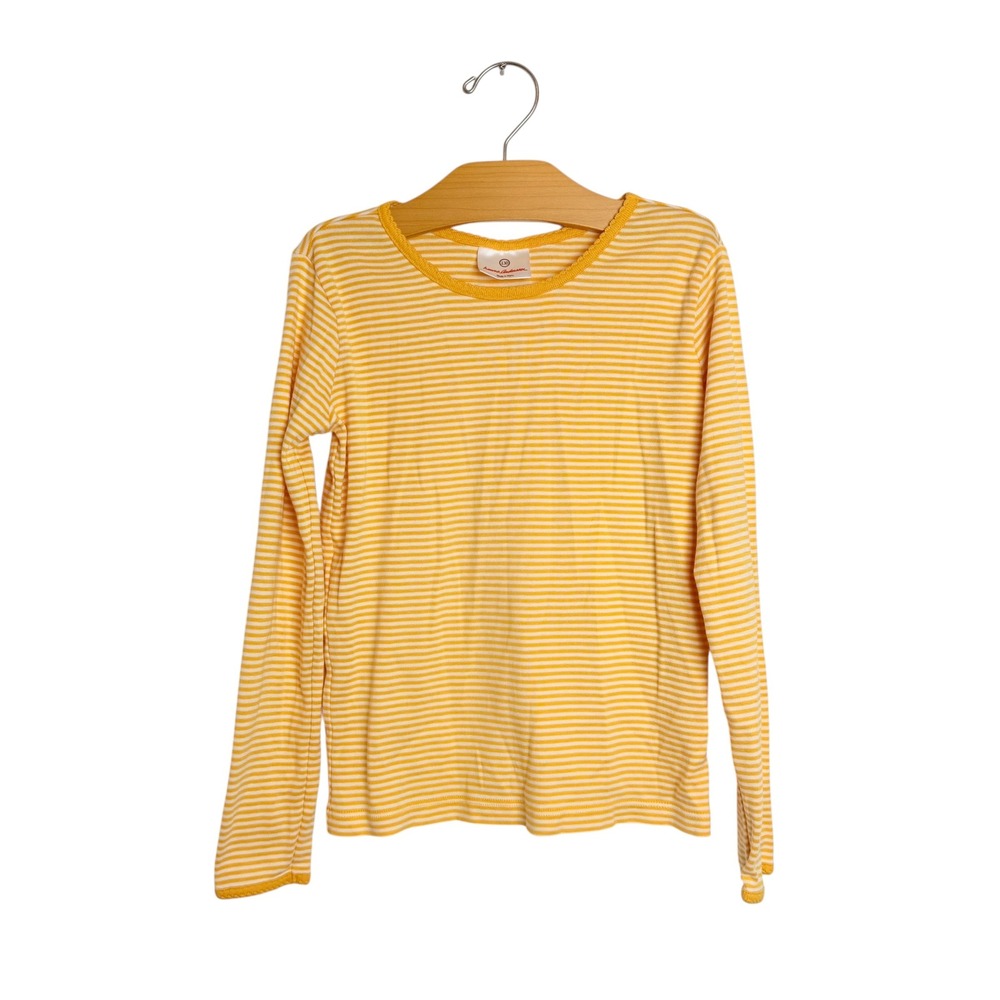 Hanna Andersson Kids Yellow White Striped Pima Cotton Long Sleeve Tee Shirt 130